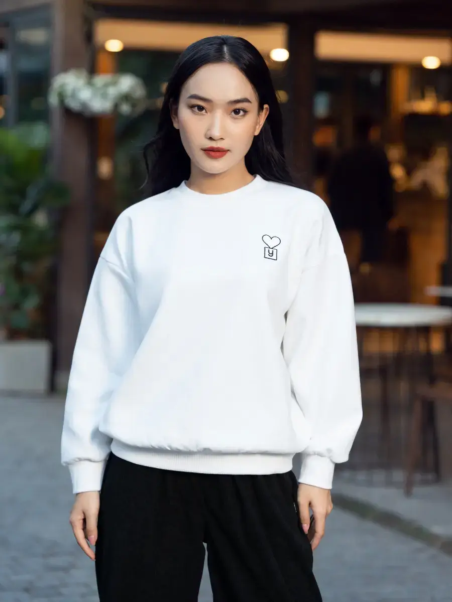 Ảo thu đông nữ thêu trái tim - Trắng - S