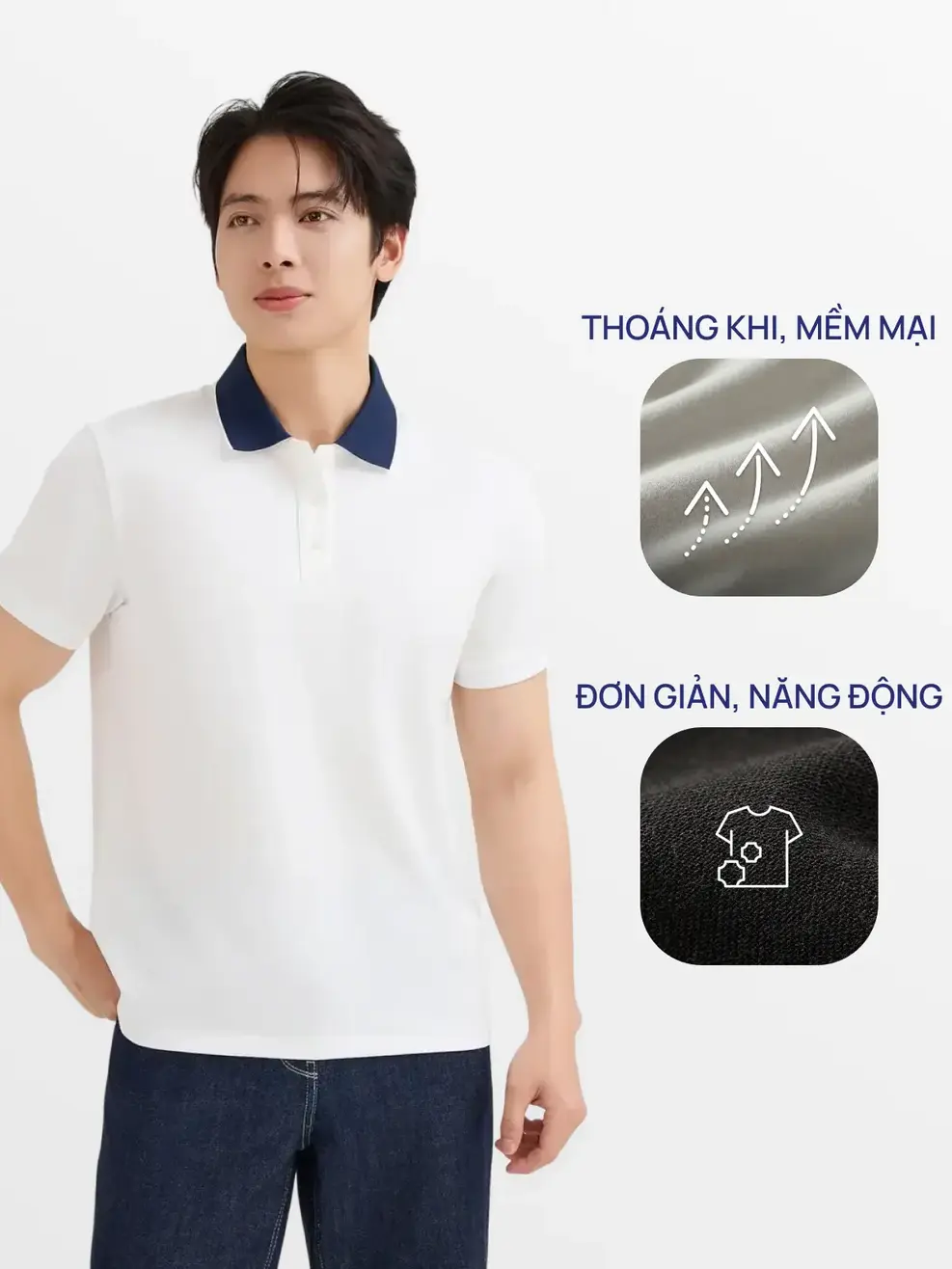 Áo Polo Nam Ngắn Tay Cổ Phối Bo - Trắng 001 - S