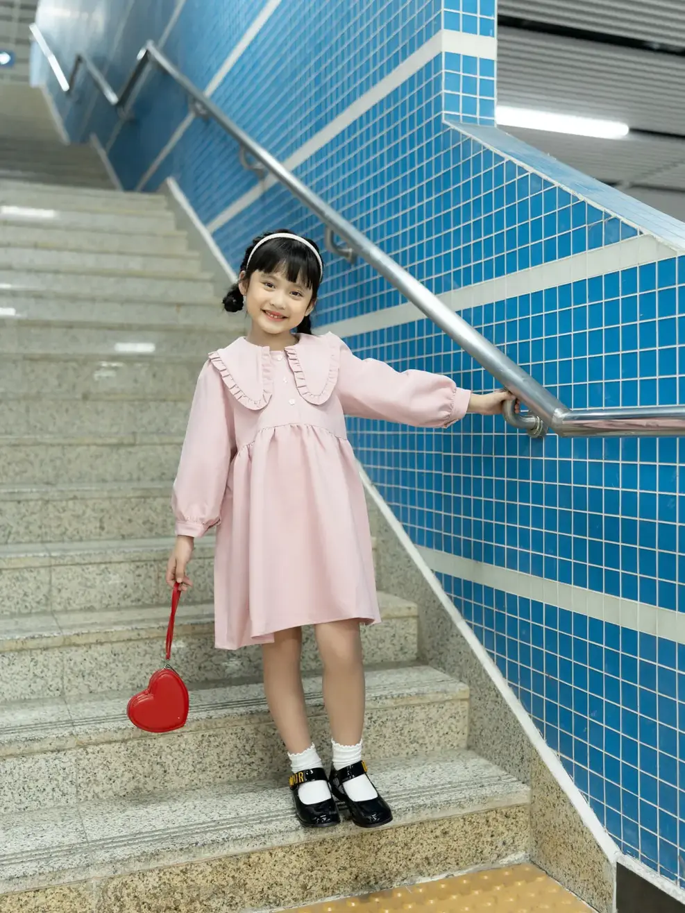 Váy Kid Nữ Lá Cổ To Nhún Bèo - Hồng - 2