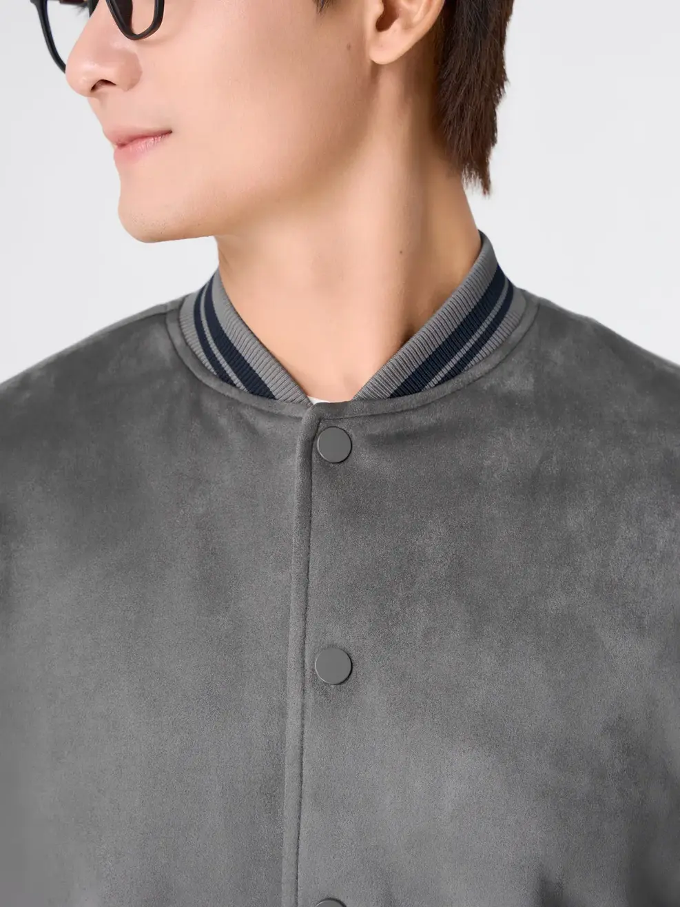 Áo Khoác Da Lộn Bomber Bo Kẻ - Xám 173 - M