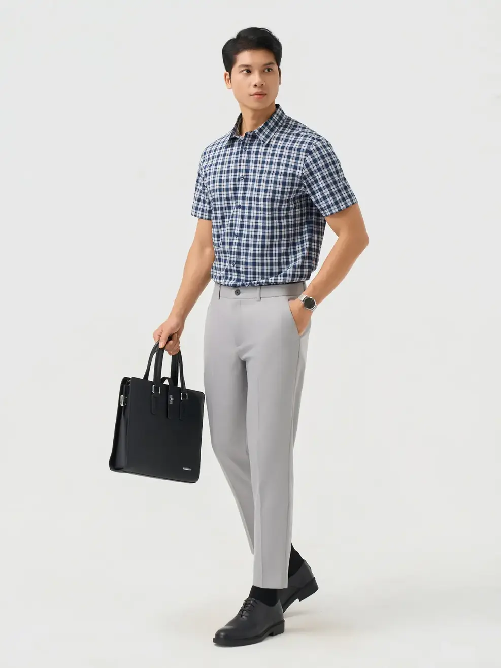 Áo Sơ-mi Ngắn Tay Nam Kẻ Caro - Kẻ tím than 123 - M