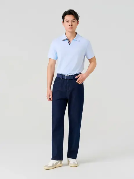 Áo Polo Nam Cổ V Phối Dây Dệt Mềm Mát Thoáng Khí Giữ Phom Chống Nhăn