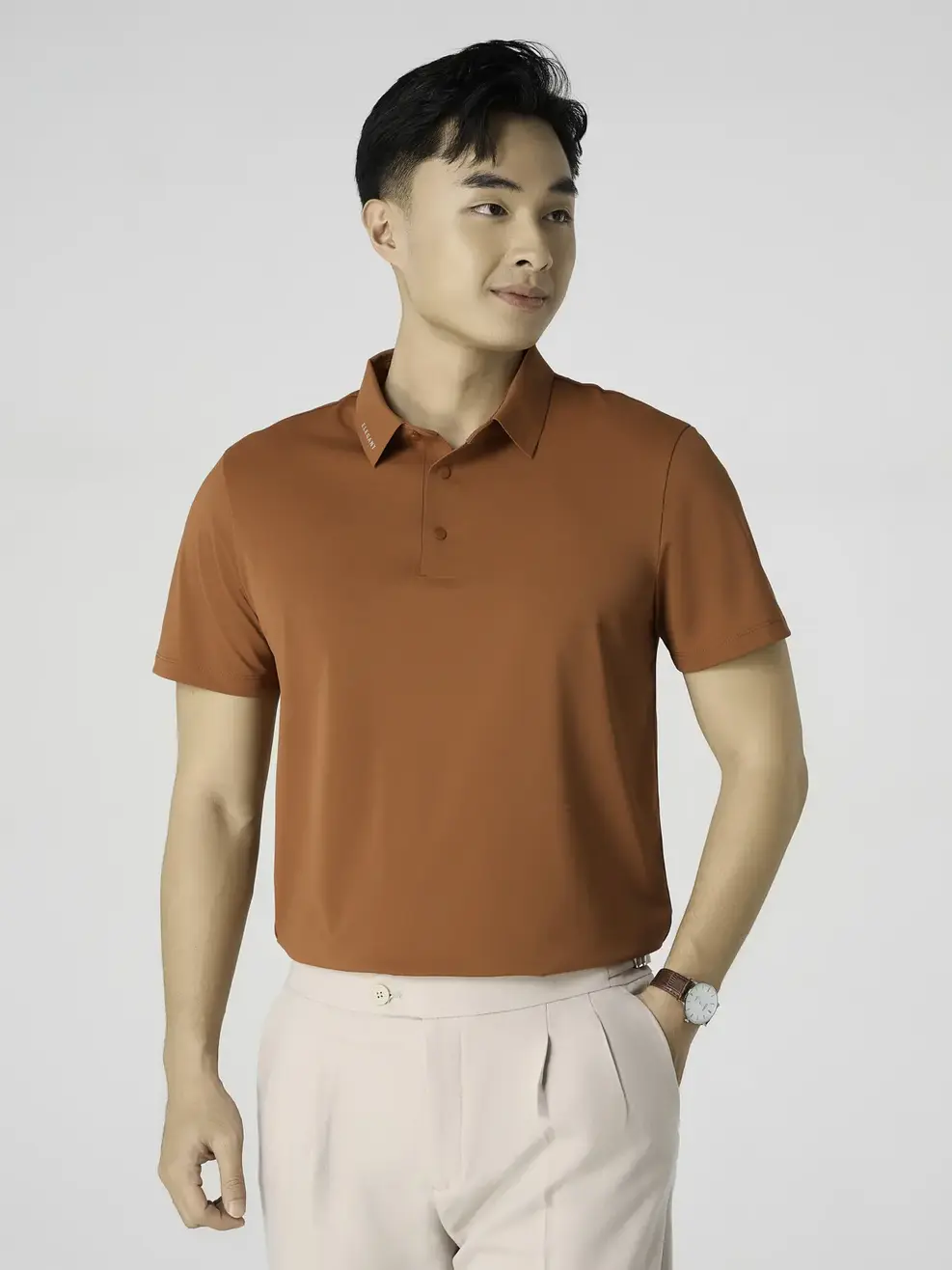 Áo Polo Lá Cổ Công Nghệ Không Đường May - Màu nâu 018 - M