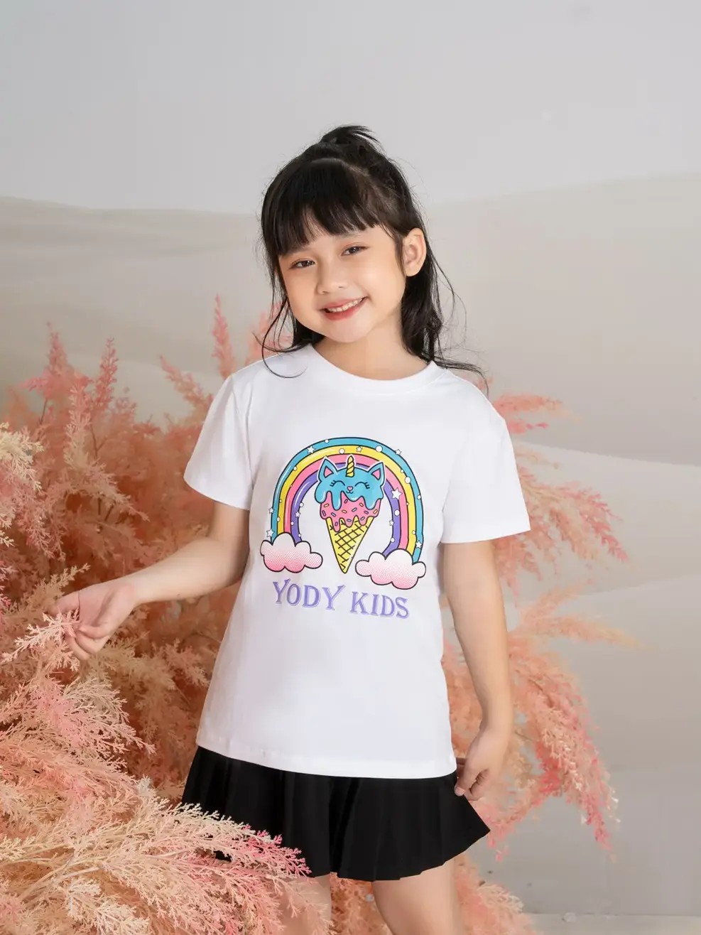 Tshirt kid in cầu vồng kem - Trắng - 6