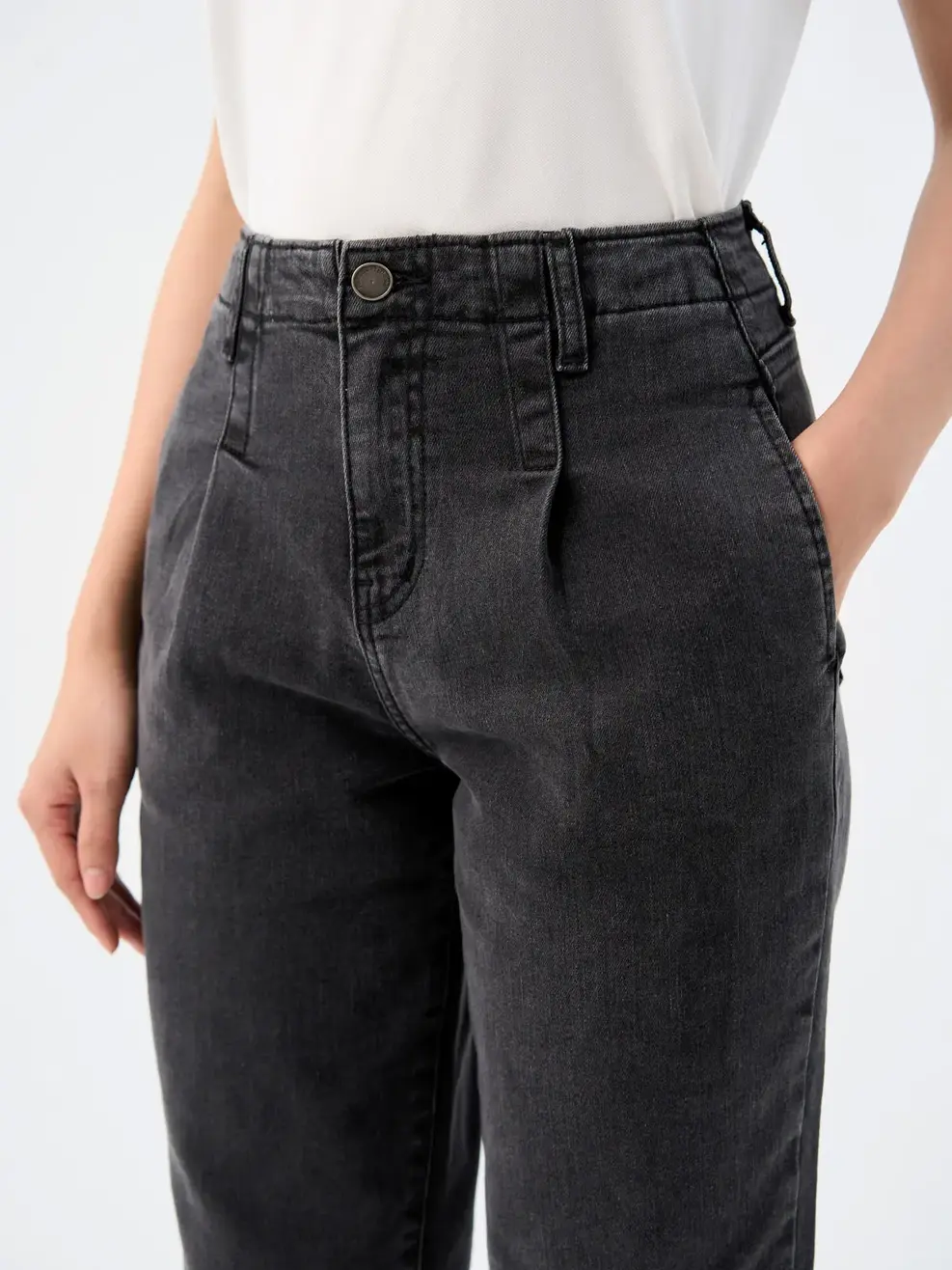 Jean nữ baggy cạp liền co giãn - Đen chì - 31