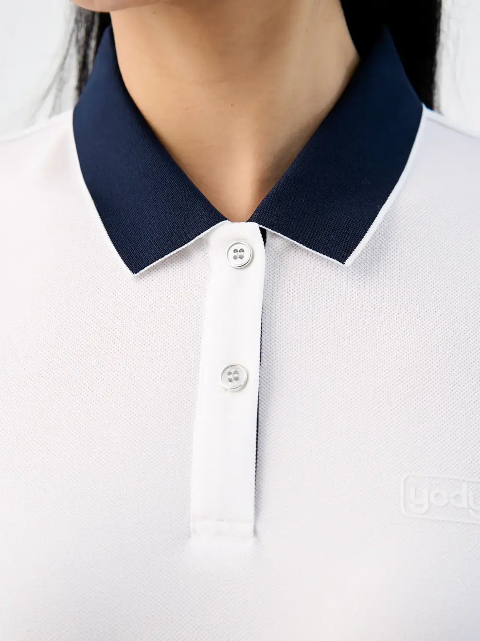 Polo nữ café phối nẹp - Trắng navy - S