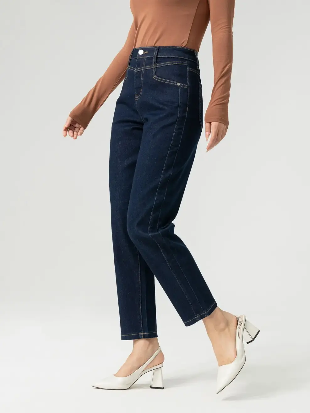 Quần Jean Nữ Baggy Cạp Cắt Phối  - Xanh đậm - 25