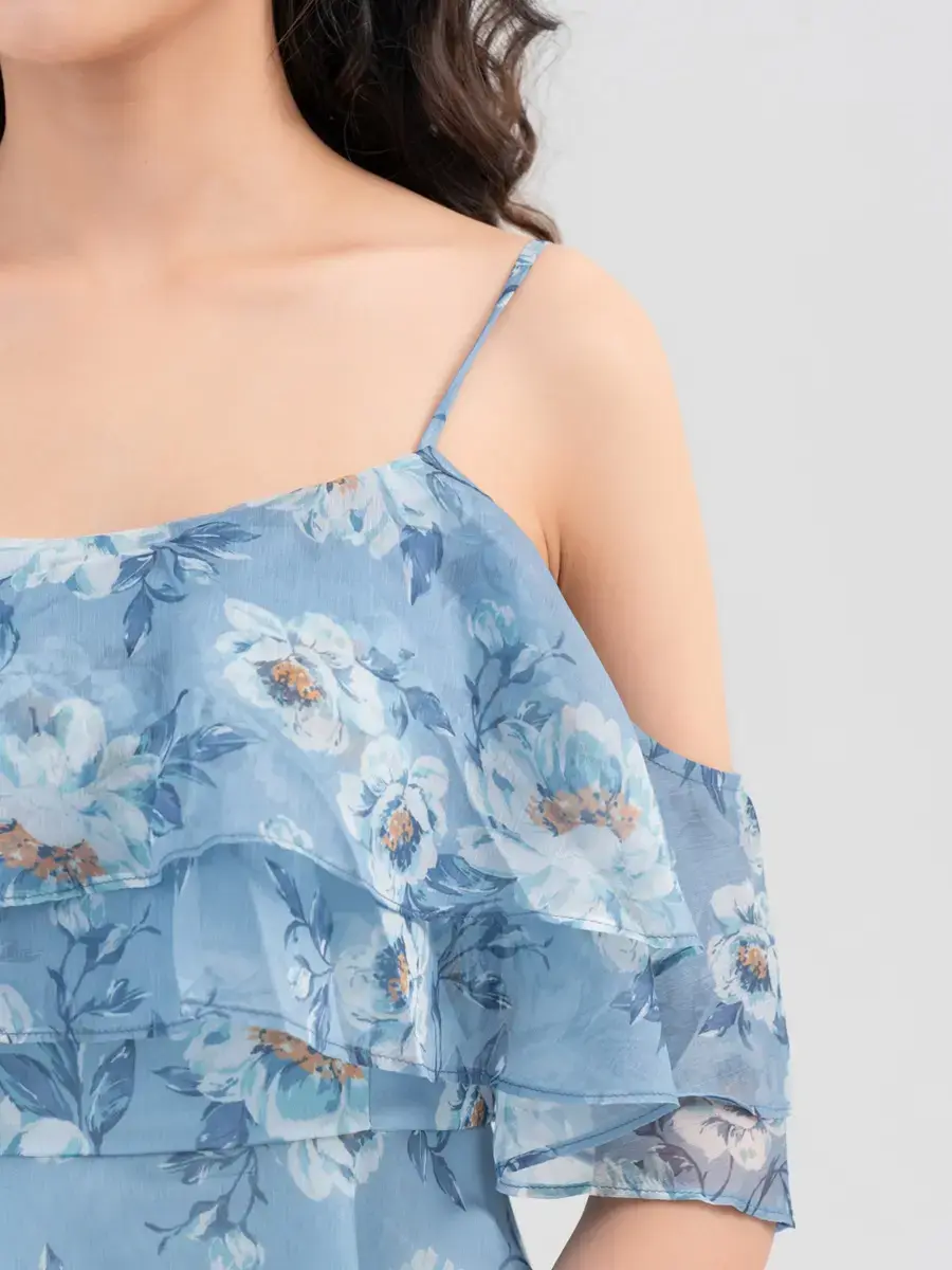 Váy Nữ Maxi 2 Dây Bèo Ngực - Xanh - S