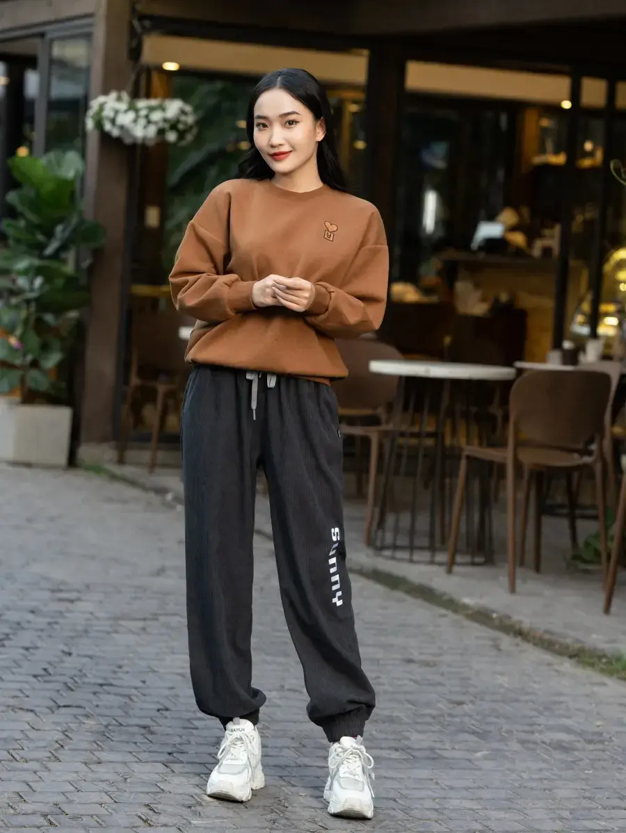 Ảo thu đông nữ thêu trái tim - Nâu - XL