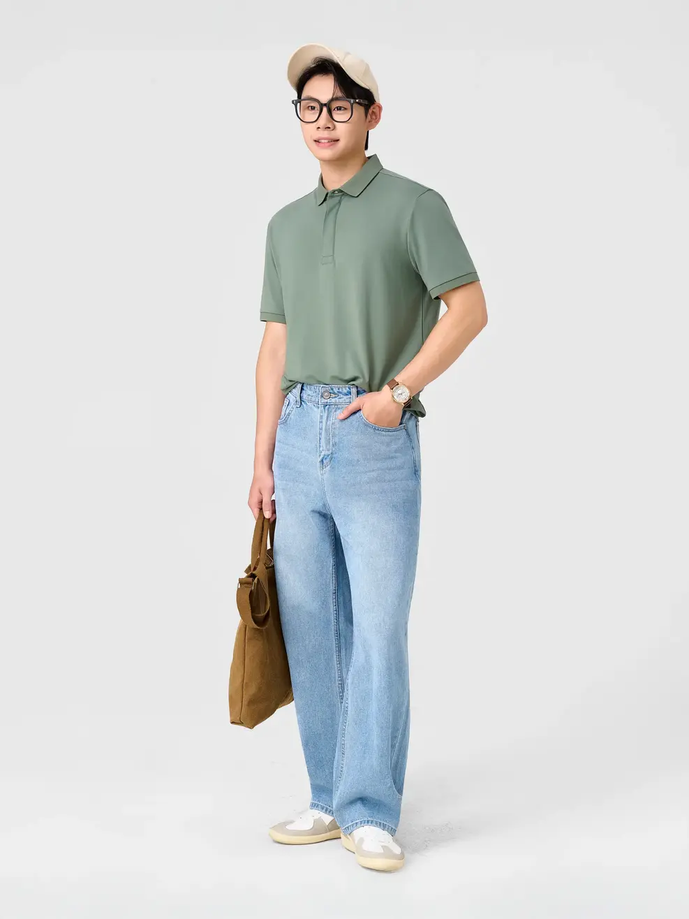 Áo Polo Nam Slim Nẹp Giấu Cúc - Xanh lá 034 - S