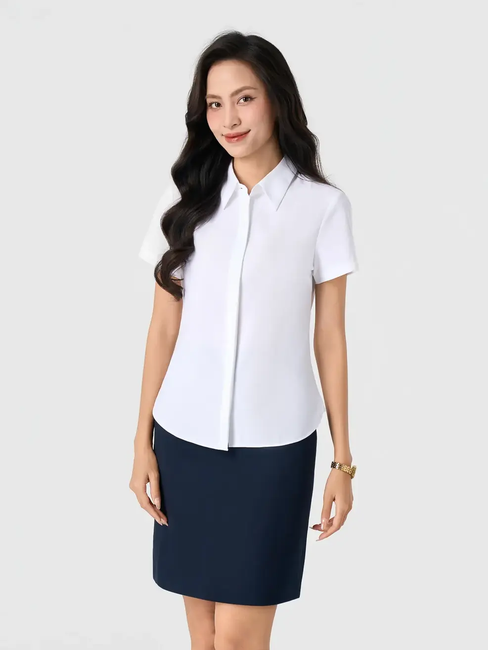 Áo Sơ-mi Ngắn Tay Nano Slim Fit Essential - Trắng 001 - S