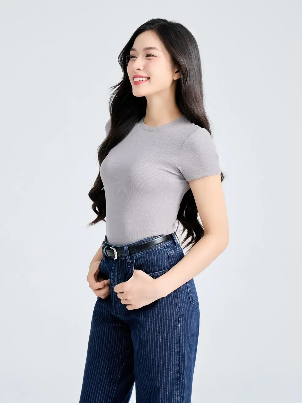 T-shirt Nữ Slimfit Thun Rib Tăm Nhỏ - Ghi - M