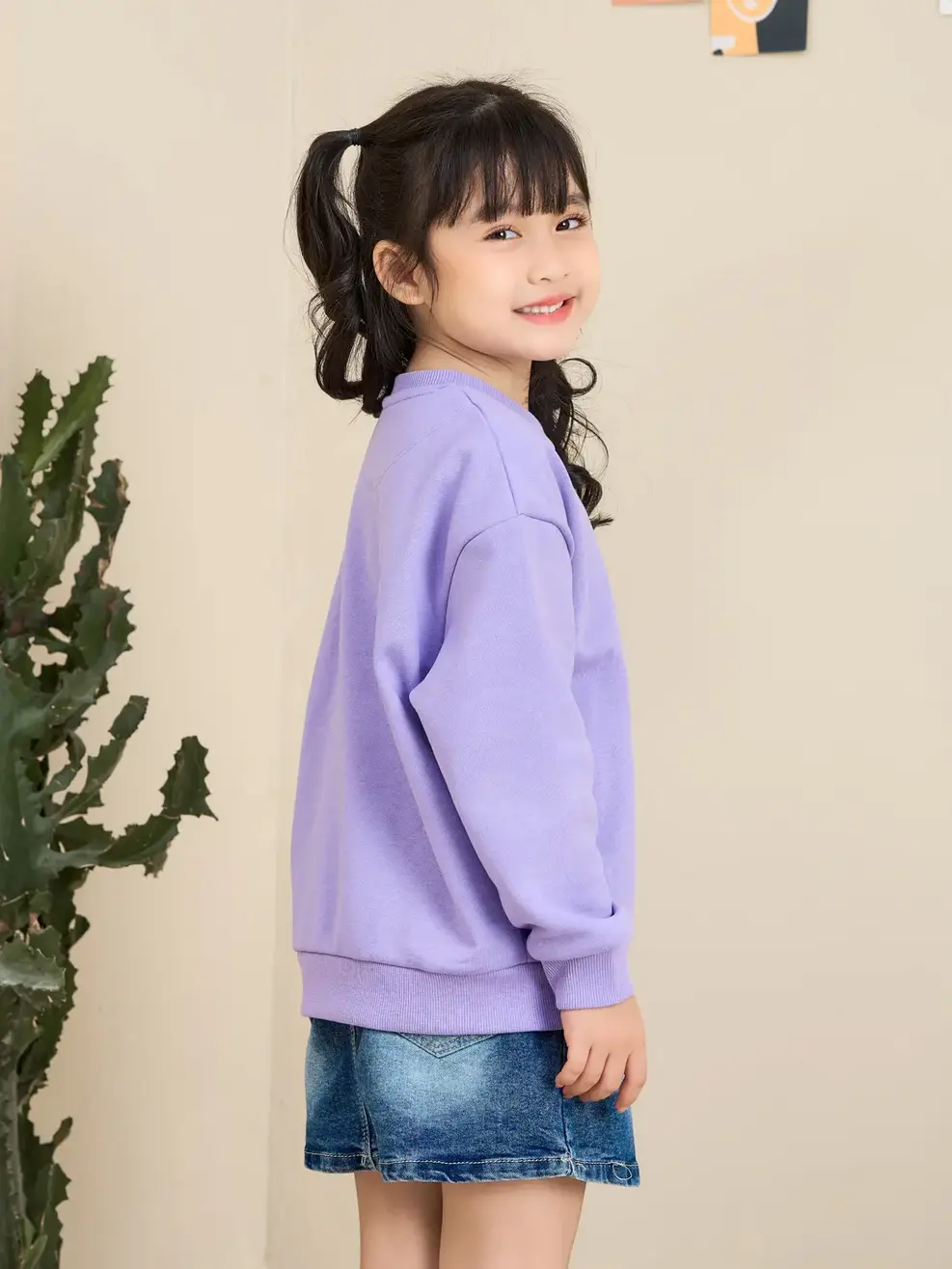 Áo nỉ trẻ em dáng rộng thêu cún - Tím cà - 4
