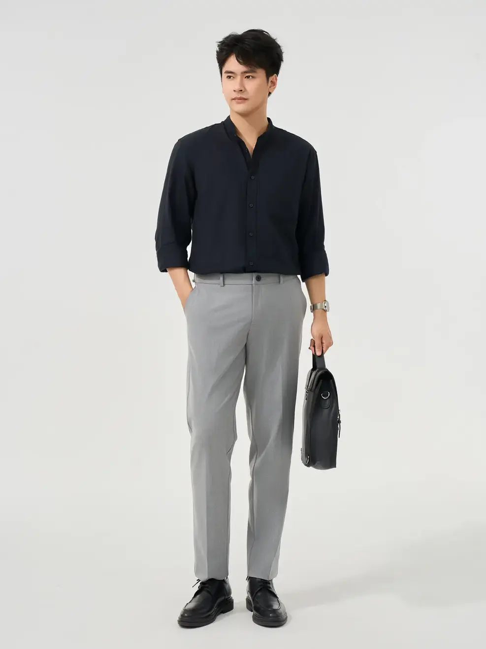 Quần Âu Nam Ngang Mắt Cá Chân Khóa Kéo - Xám melanger 041 - 29