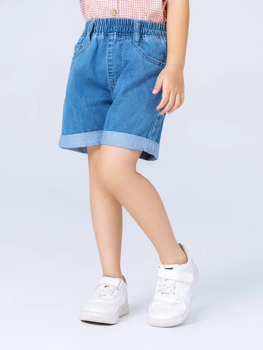 Quần sooc Jeans kid xắn gấu - Xanh - 6-7
