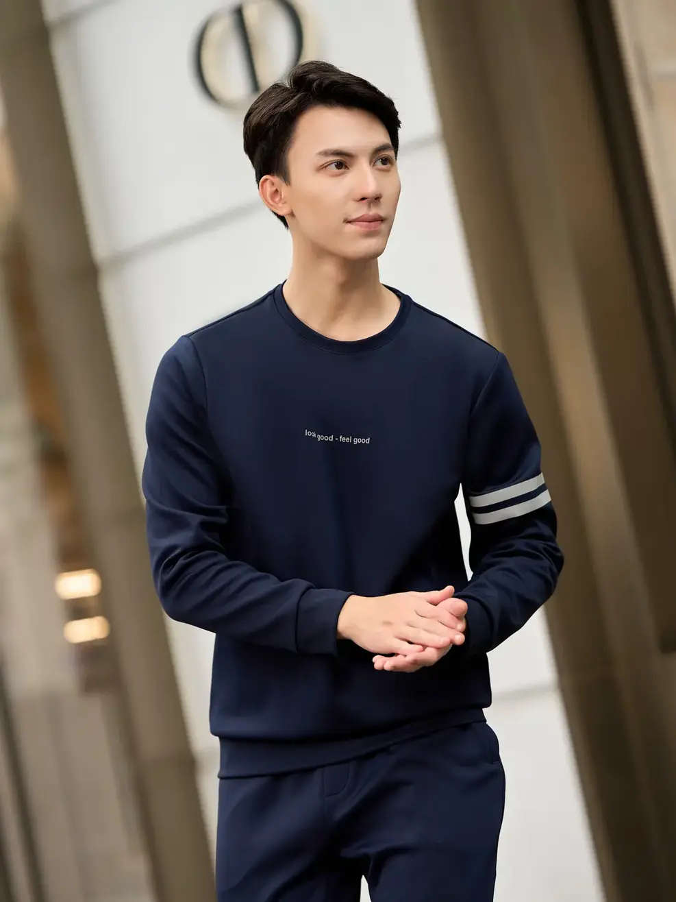 Bộ đông nam in vạch kẻ - Xanh navy - XL