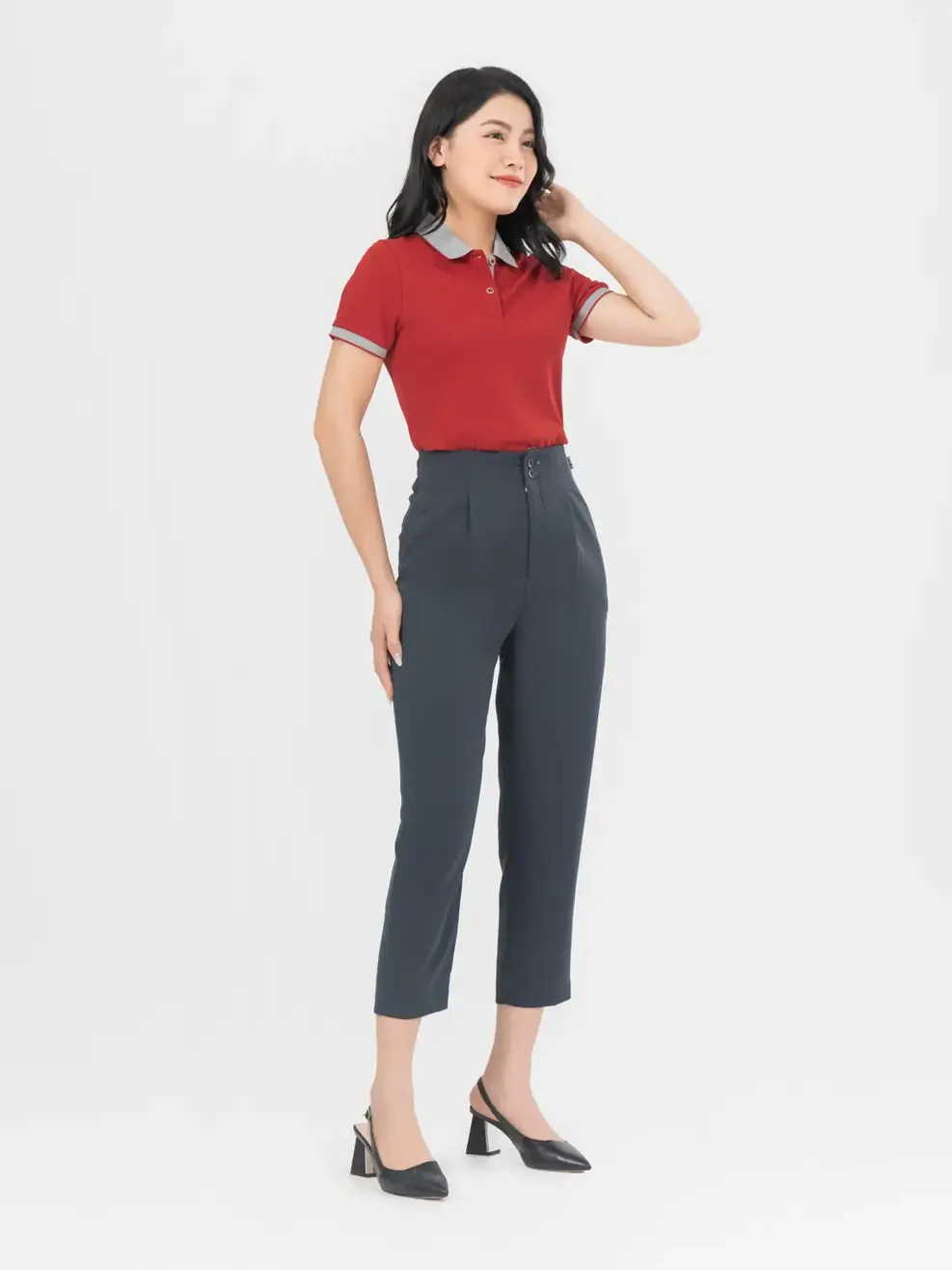 Áo Polo Nữ Cà Phê Phối Nẹp (APN3700) - ĐỎ PHỐI XÁM 016 - S