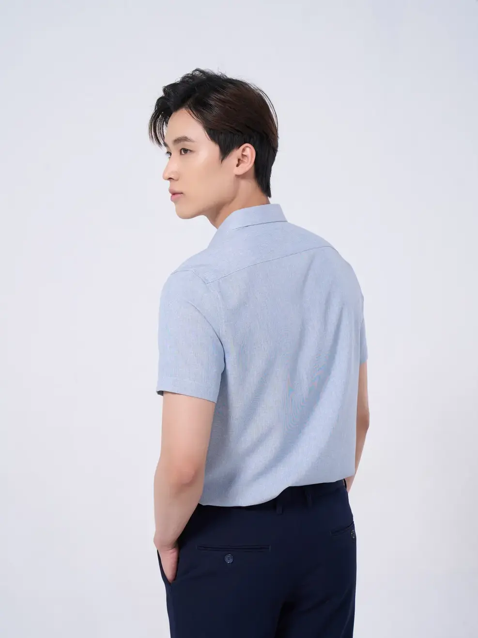 Sơ mi café cộc tay melange có túi - Xanh ghi - 3XL