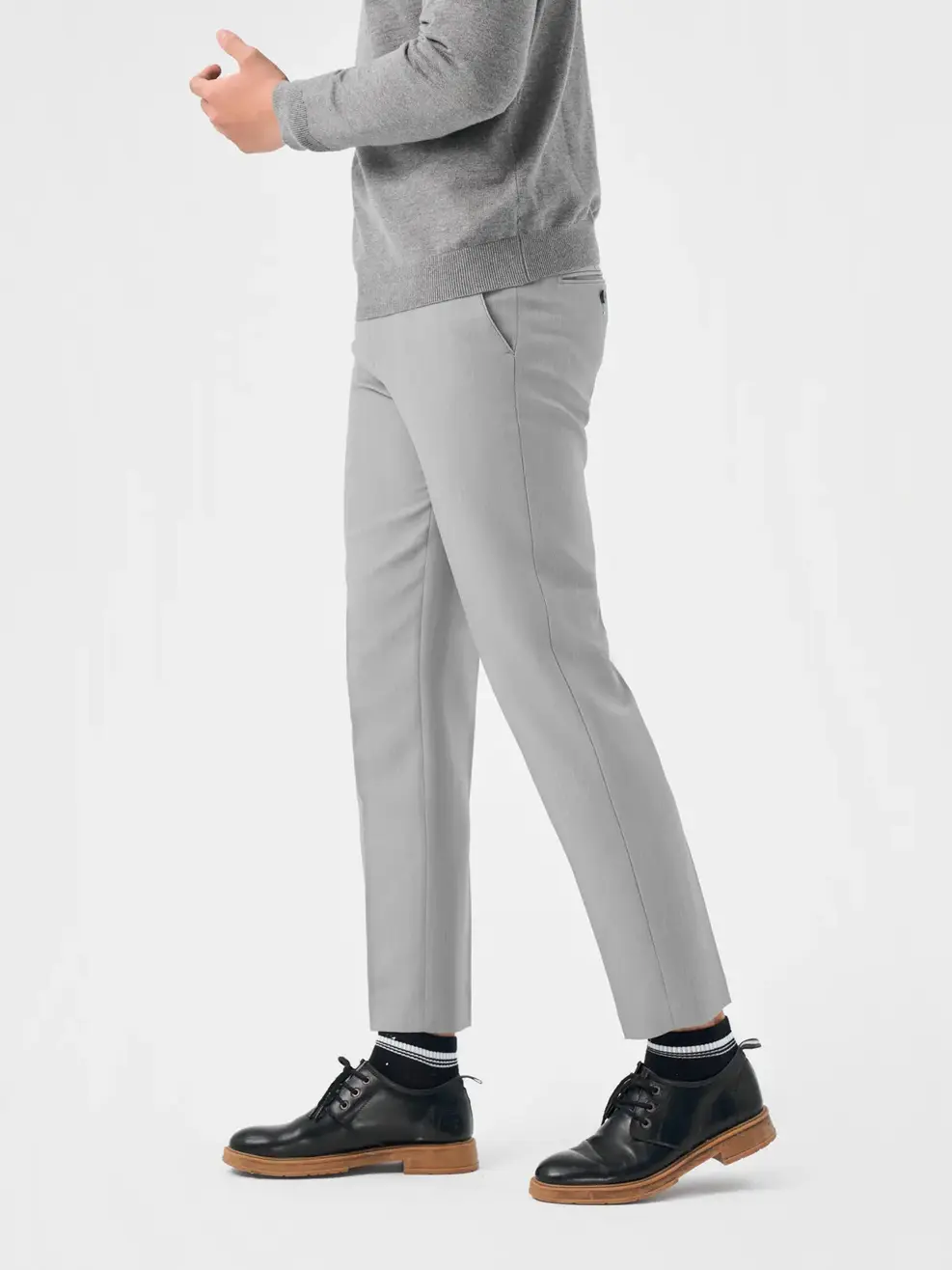 Quần Âu Nam Nano Melange Thêu - Ghi - 29