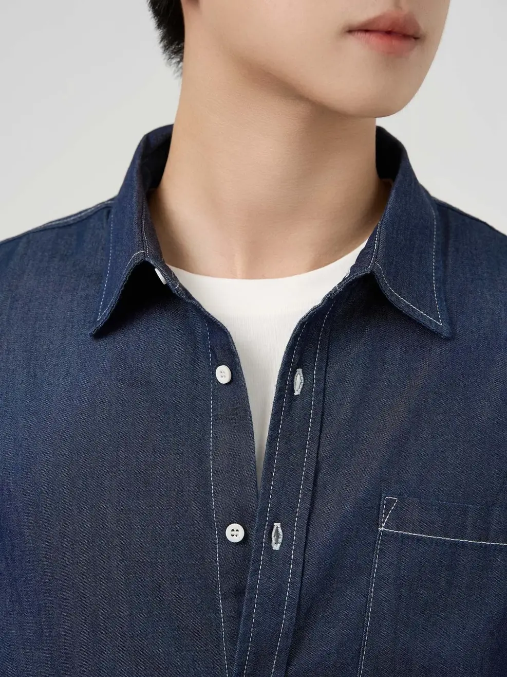 Áo Sơ Mi Jeans Nam Túi Ngực - Màu chàm 001 - L