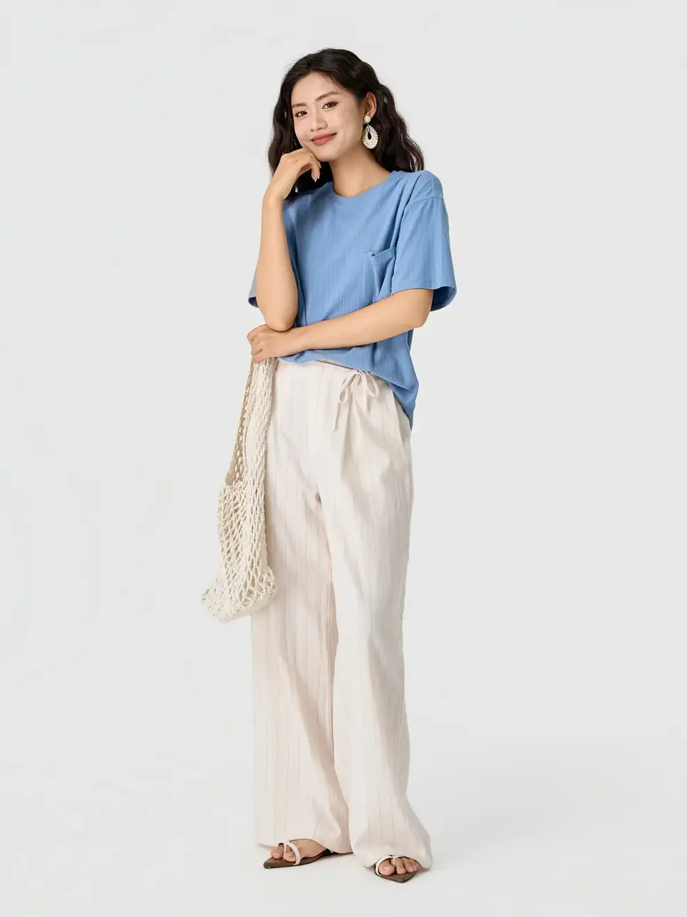 Áo Phông Dáng Suông Túi Ngực - Xanh 036 - S