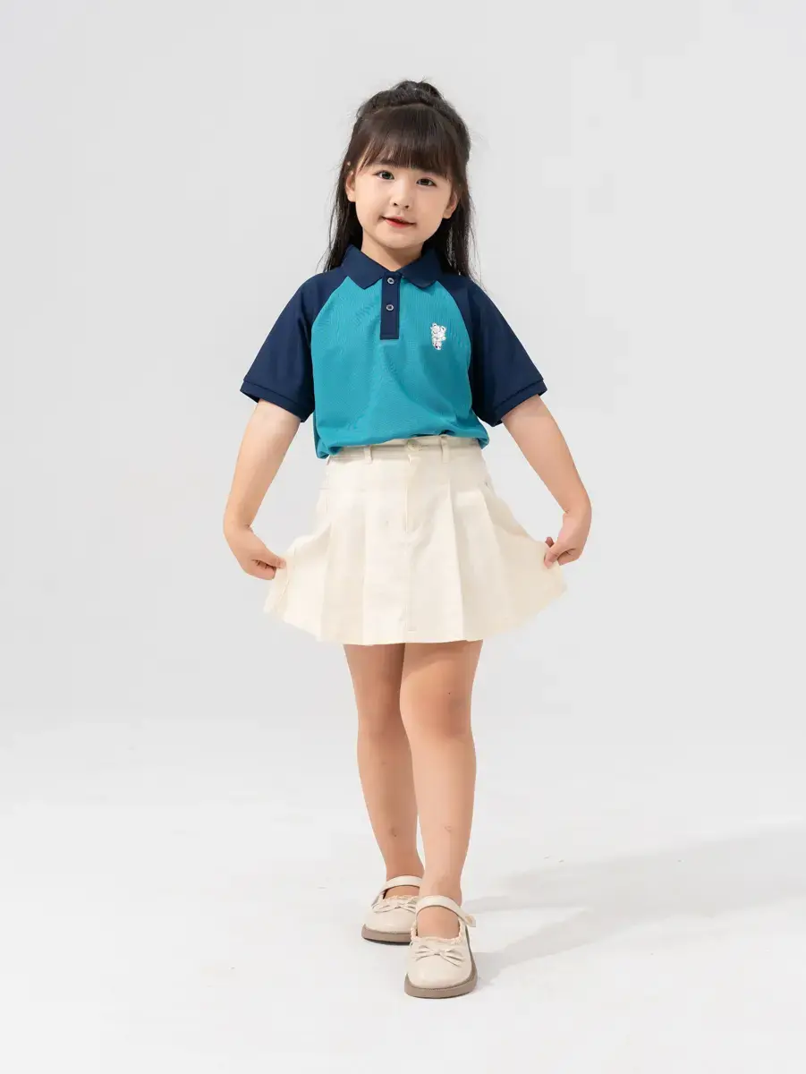 ÁO POLO TRẺ EM IN GẤU - Xanh - 6