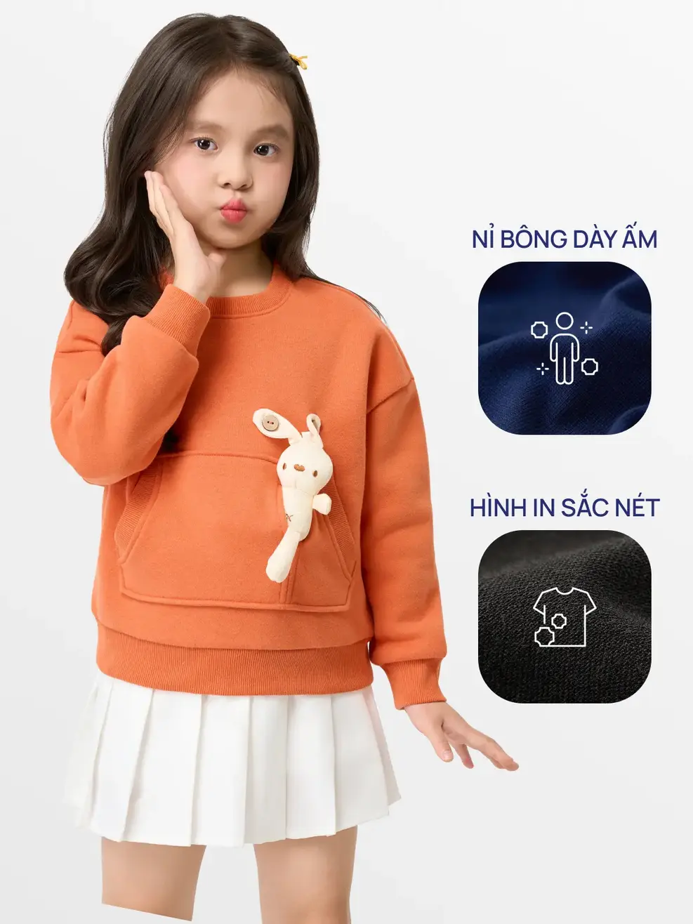 Áo Nỉ Túi Thỏ - Cam 043 - 128