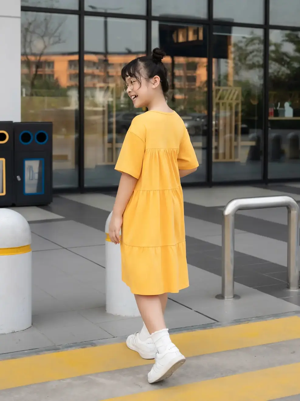 Váy trẻ em nhún tầng trái tim - Vàng - 10