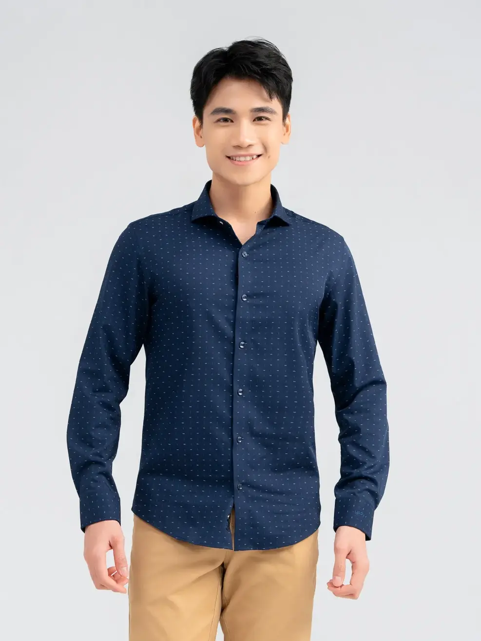 Sơ Mi Dài Tay Nam Họa Tiết Nhí - Xanh than - M