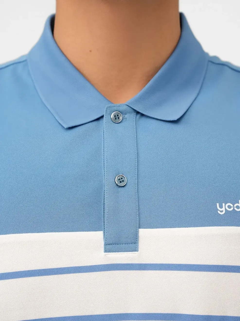 Áo Polo Nam Mắt Chim Phối Màu In Kẻ - Xanh - M