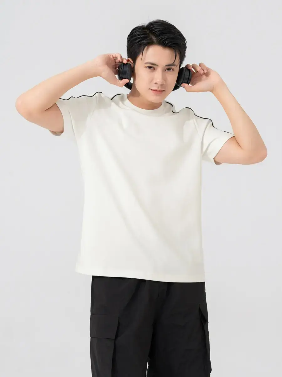 T-shirt Nam Regular Phối Lé Vai  - Trắng - M