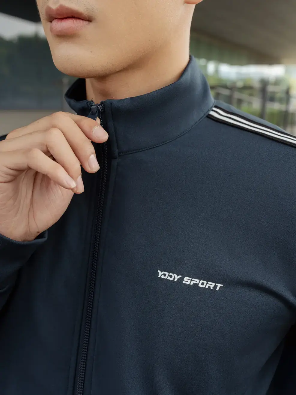 Bộ đồ thể thao nam nỉ Double Face phối dây dệt - Xanh than - XL