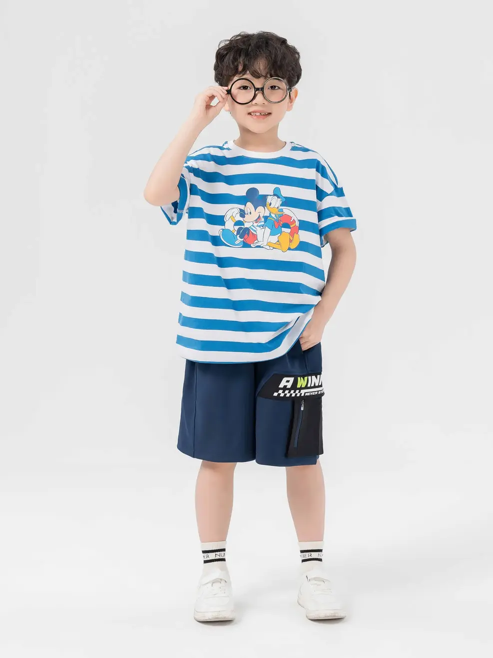 Quần Sooc Bé Trai Khoá Ngang Gối - Navy - 10-11