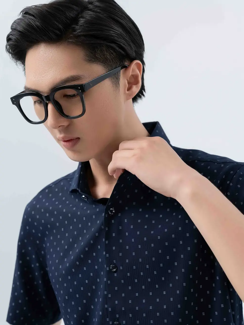 Sơ Mi Nam Cộc Tay Họa Tiết - Tím than - M