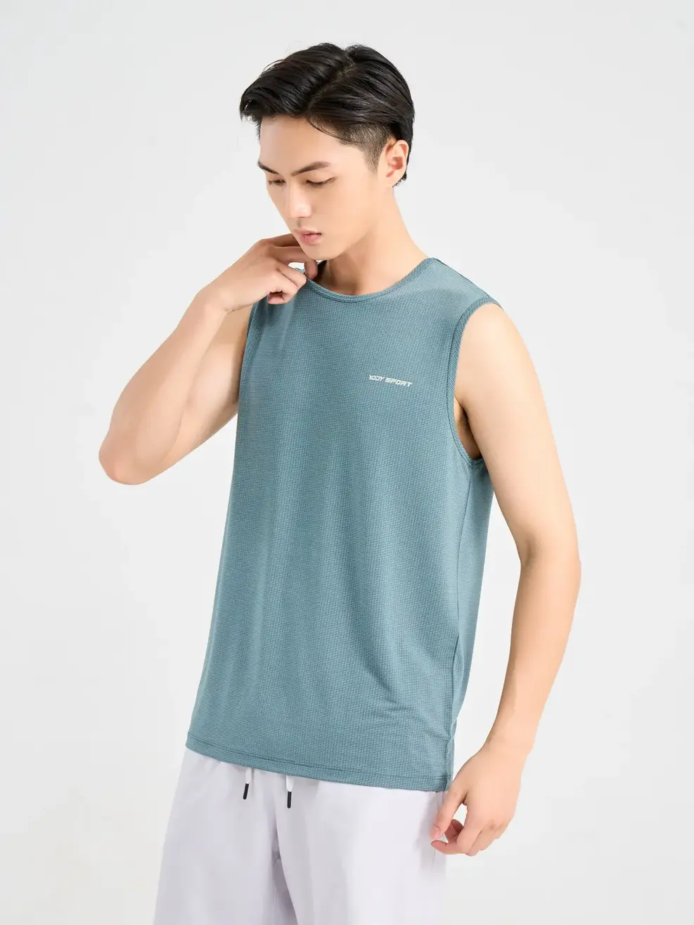 T-shirt Thể Thao Nam Can Lưng In Lỗ - Xanh ghi. - M