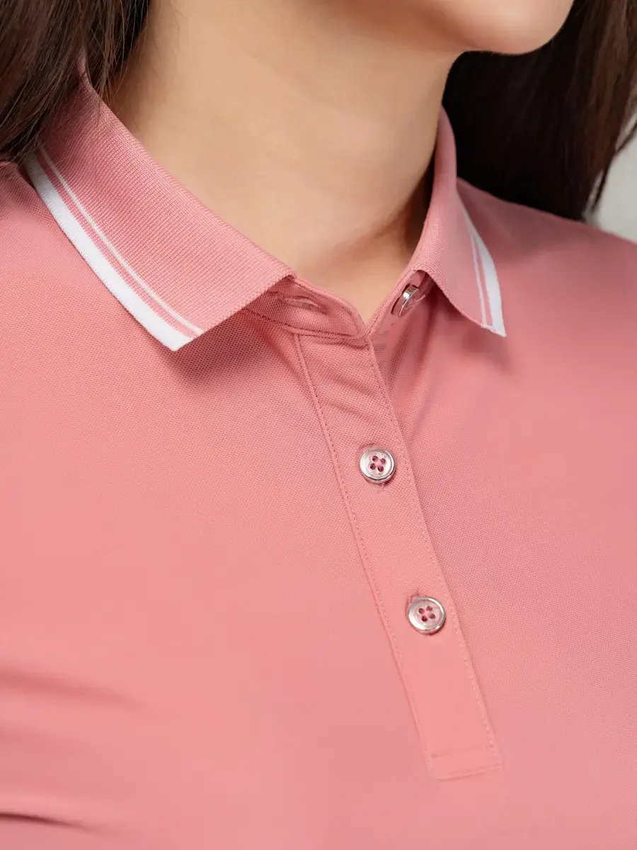 Áo polo nữ airy cool bo kẻ - Hồng - S