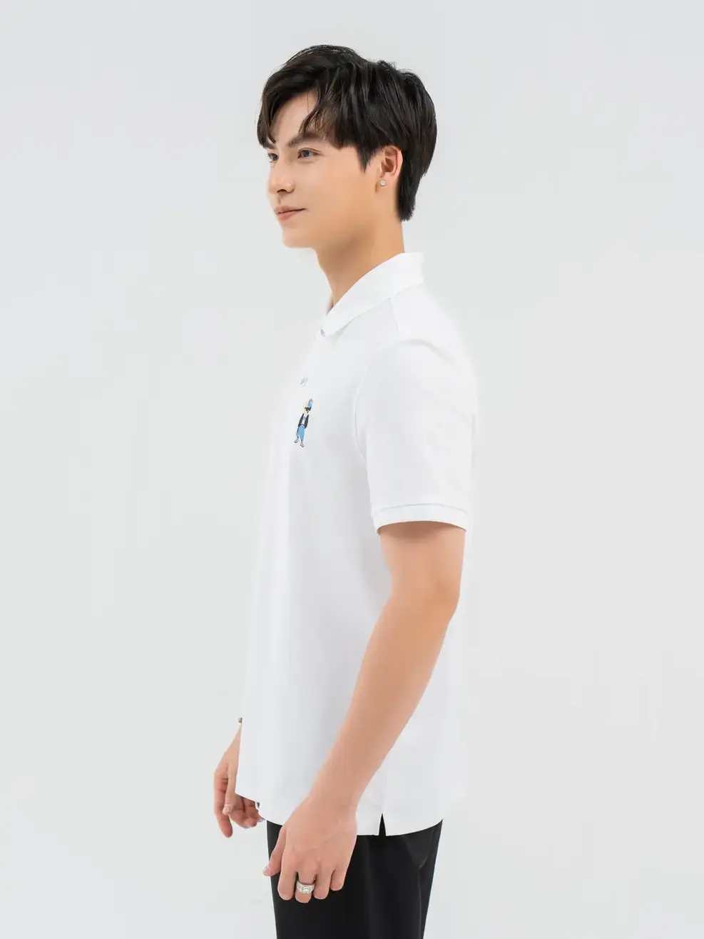 Polo Nam Sorona Oversize Thêu Gấu - Trắng - 3XL