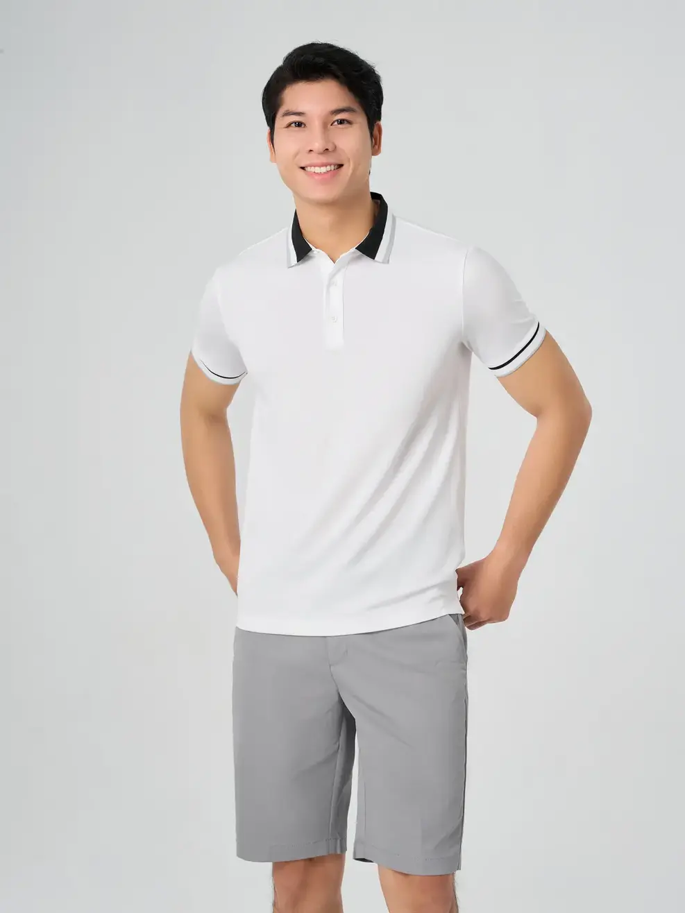 Áo Polo Nam Bo Dệt In Kẻ - Trắng 001 - 2XL