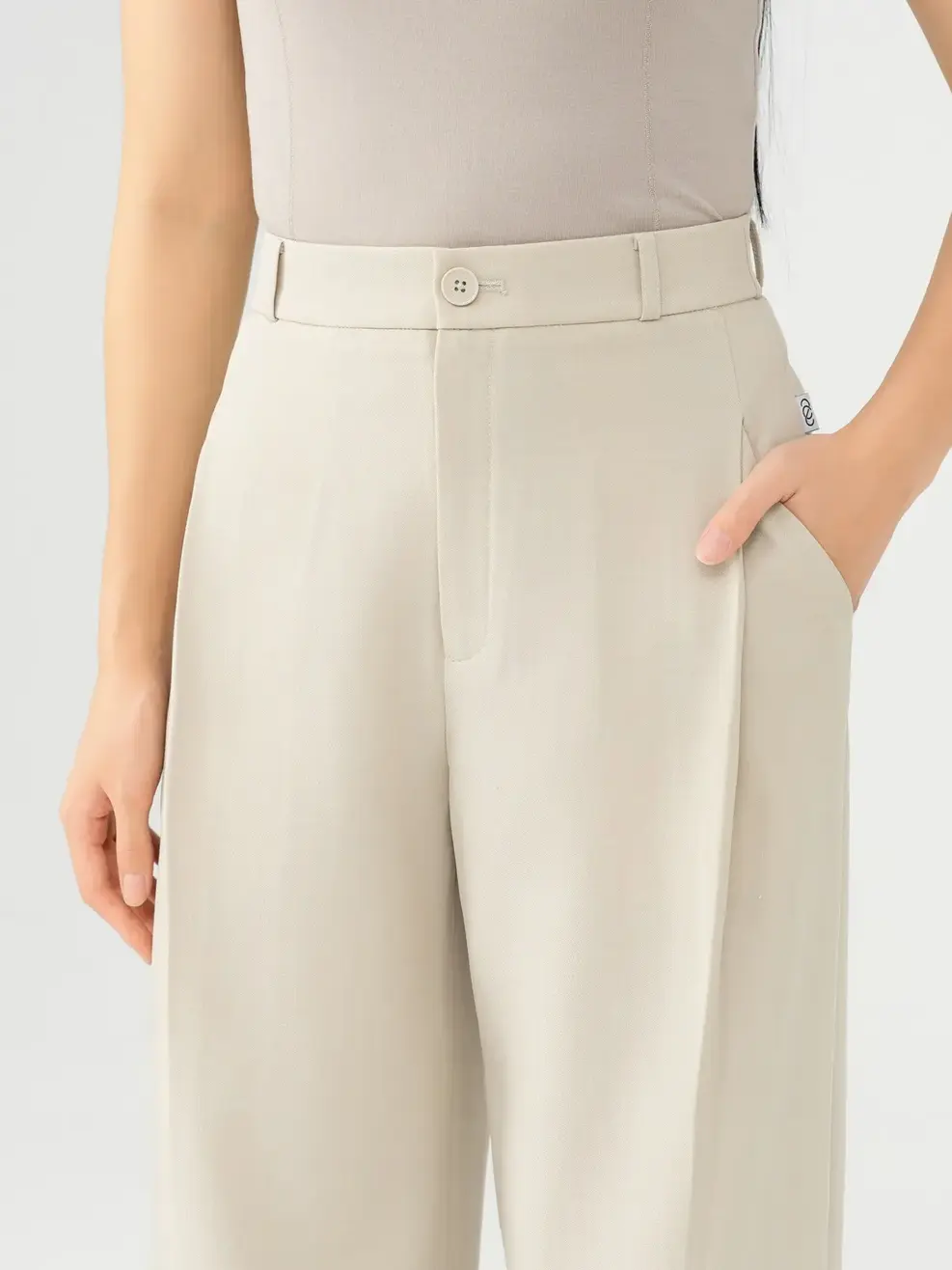 Quần Âu Nữ Suông 1 Ly Dài Chun Sau - Be - S