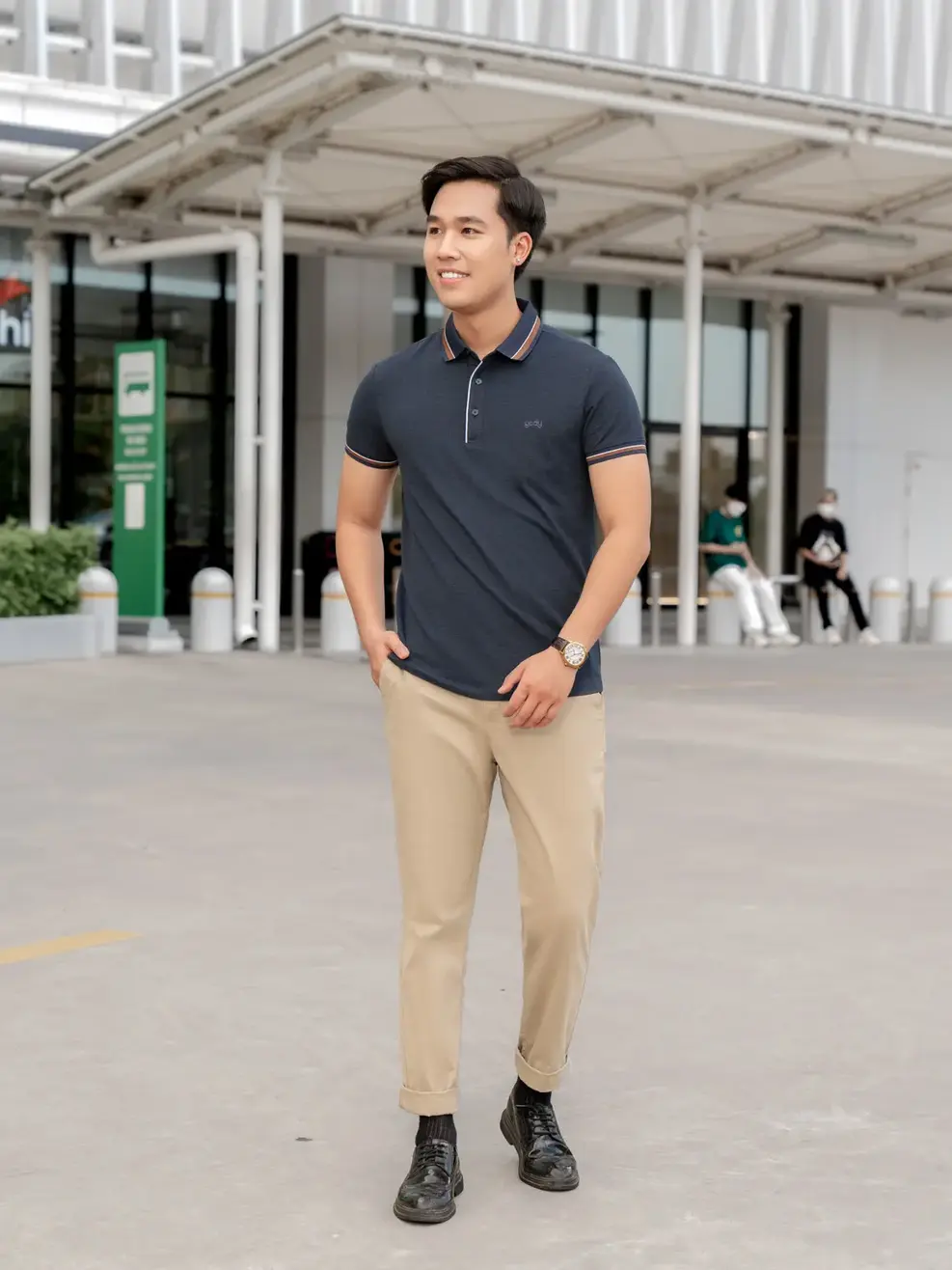 Polo nam sợi se phối nẹp - Xanh đen - M