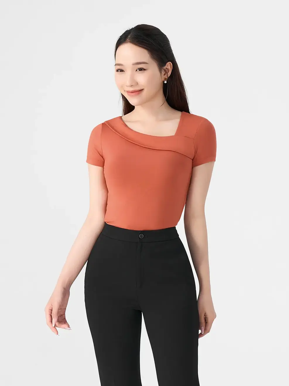 Áo Phông Nữ Cách Điệu - Cam - S