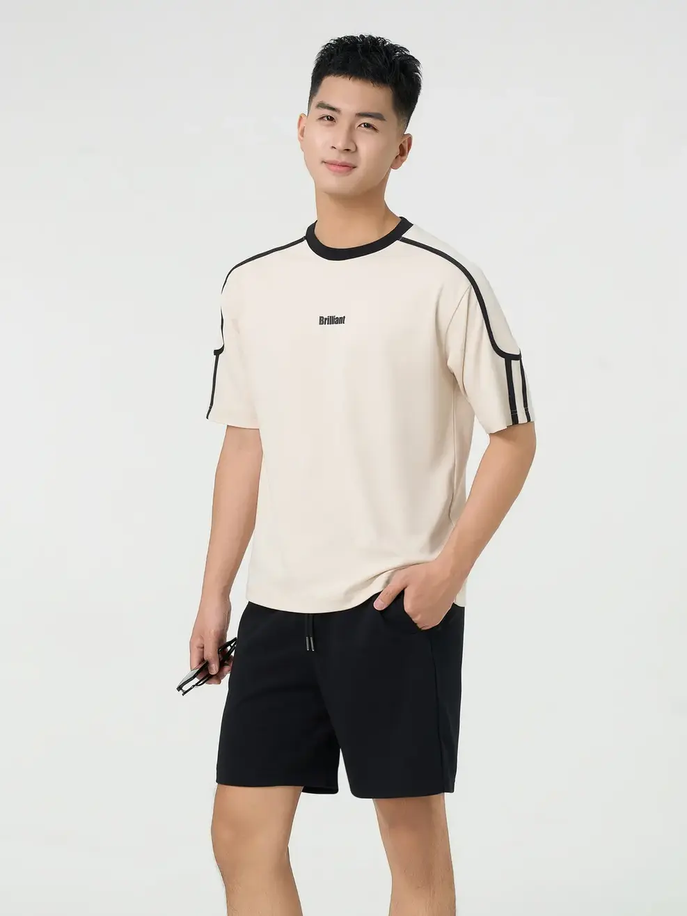Bộ Đồ Nam Phối Dây Dệt In Chữ Ngực - Be 006 - L