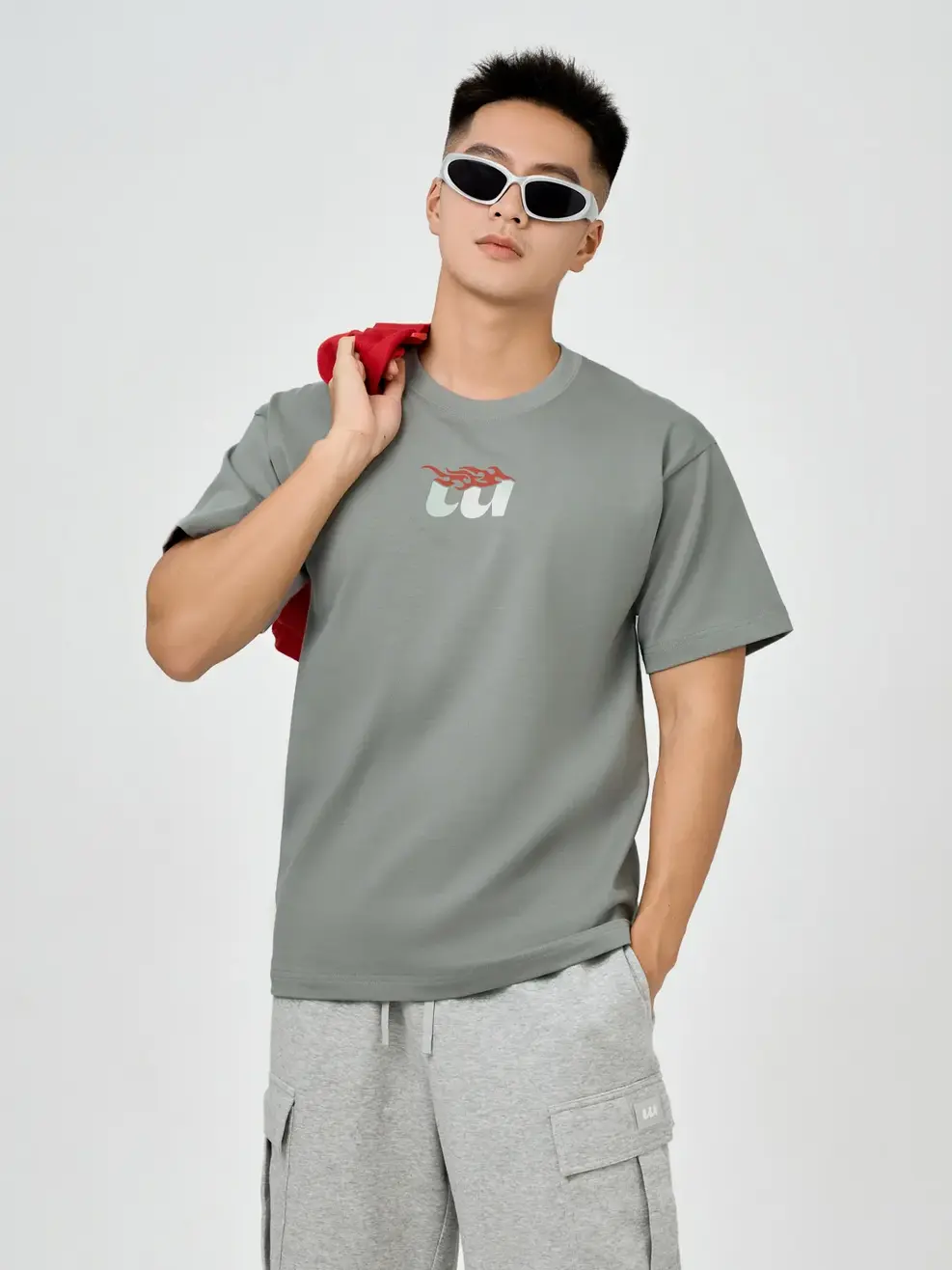 T-shirt Yoguu Determination - Ghi Đậm - 0