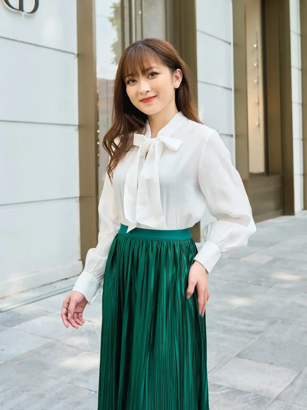 Sơ mi cổ nơ tay bồng - Trắng - S