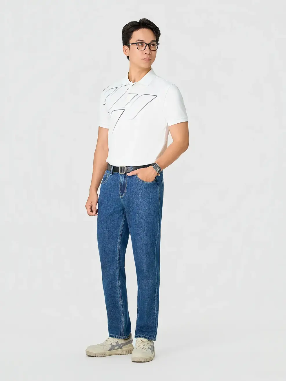Áo Polo Nam Slim In Thân Trước Có Xẻ Tà - Trắng 001 - M