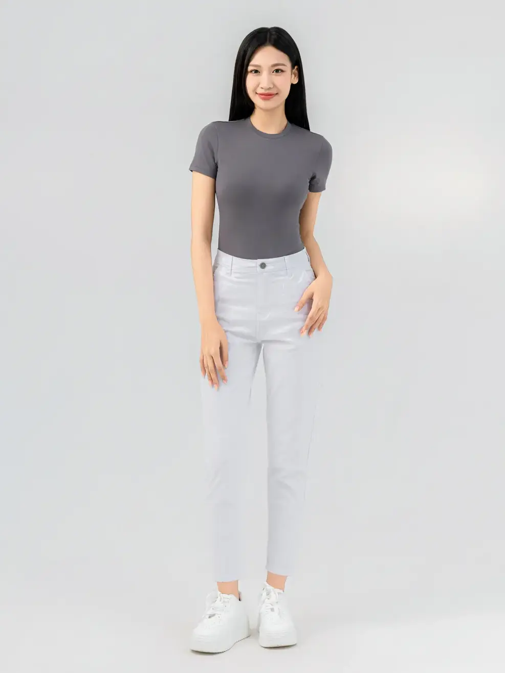 T-shirt Nữ Ôm Cổ Cao Crotop - Xám - S