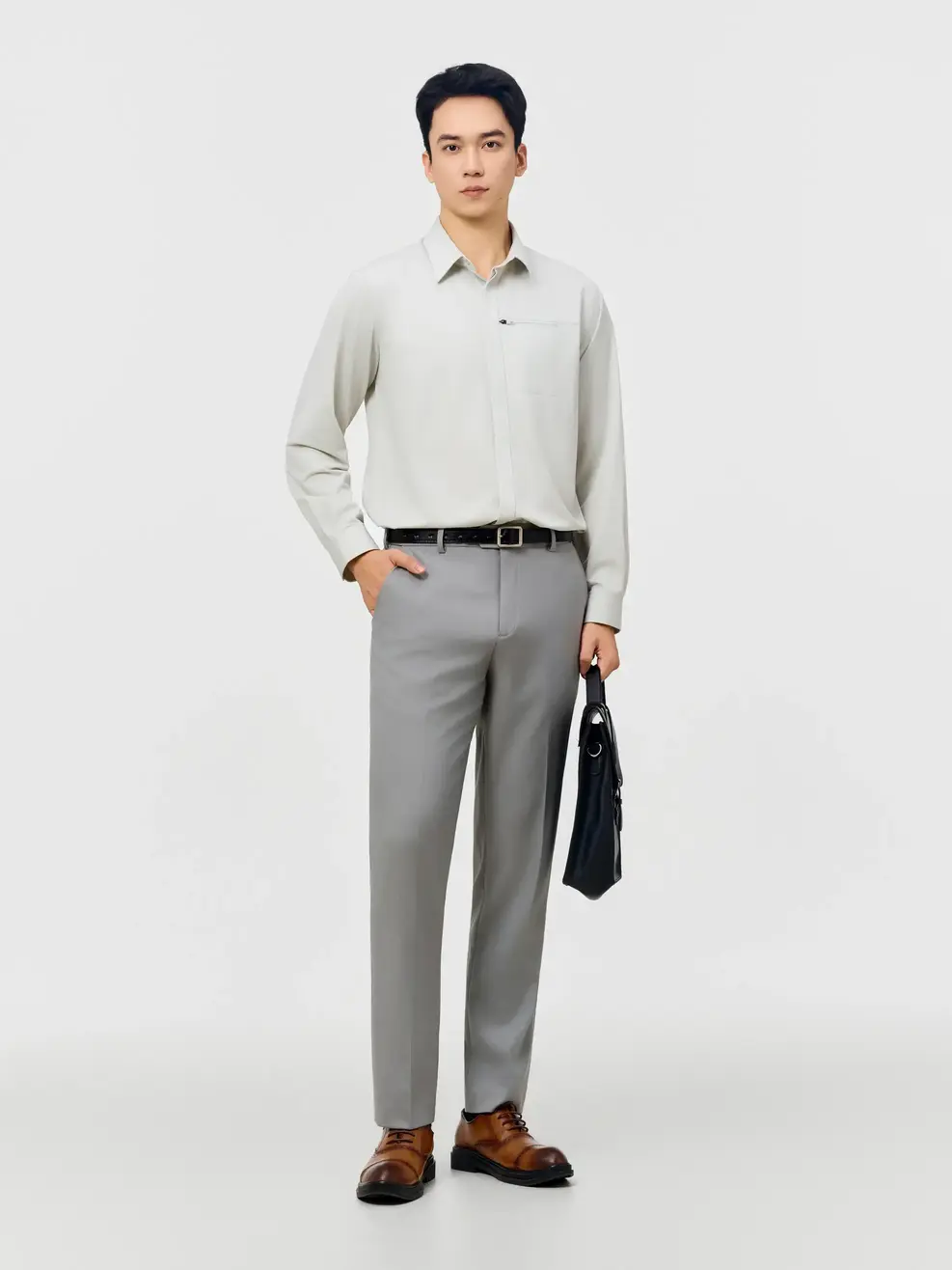 Áo Sơ-mi Nam Dài Tay Cao Cấp Túi Khóa Ngực - Xám 001 - M