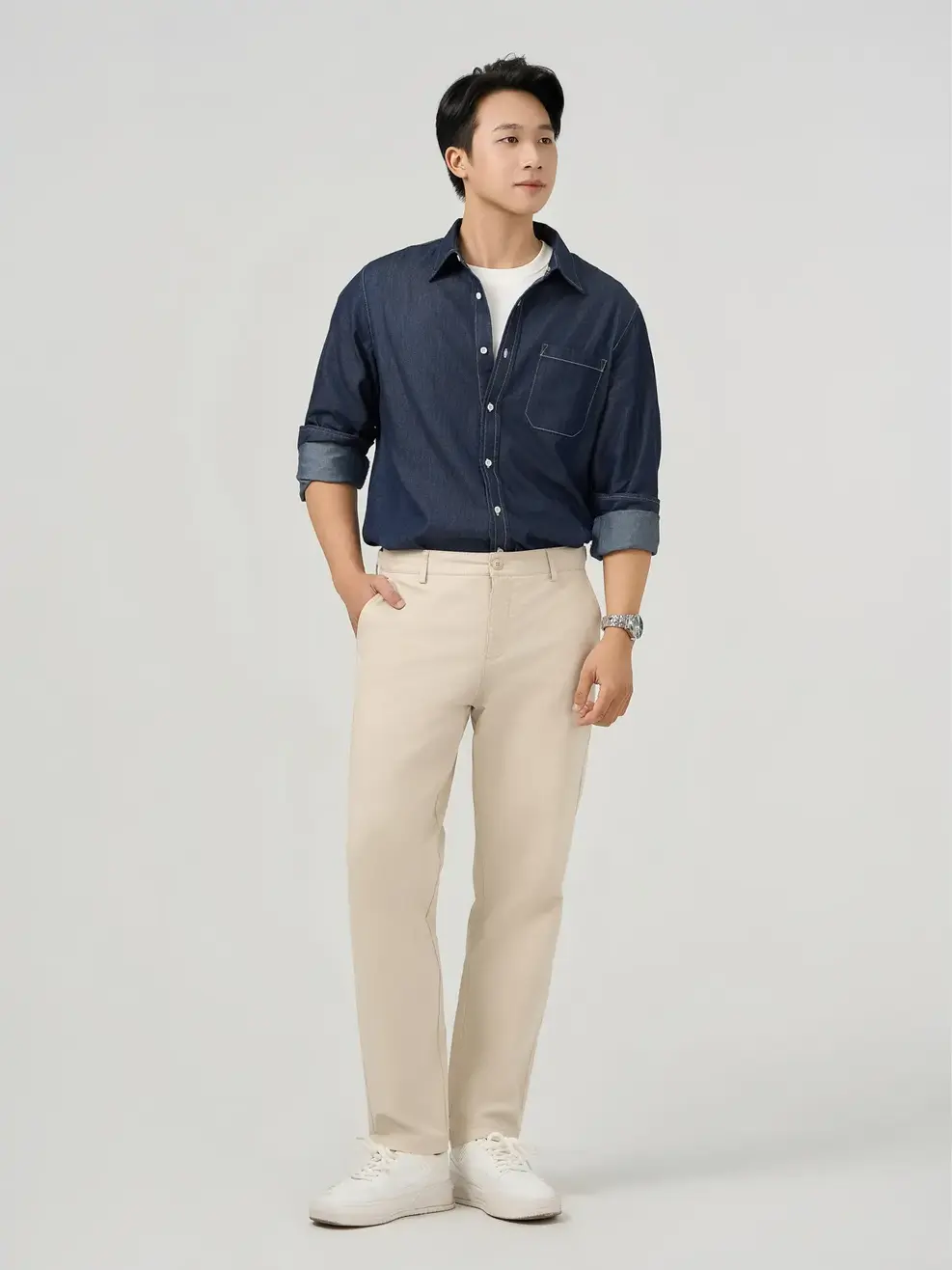 Áo Sơ Mi Jeans Nam Túi Ngực - Màu chàm 001 - L