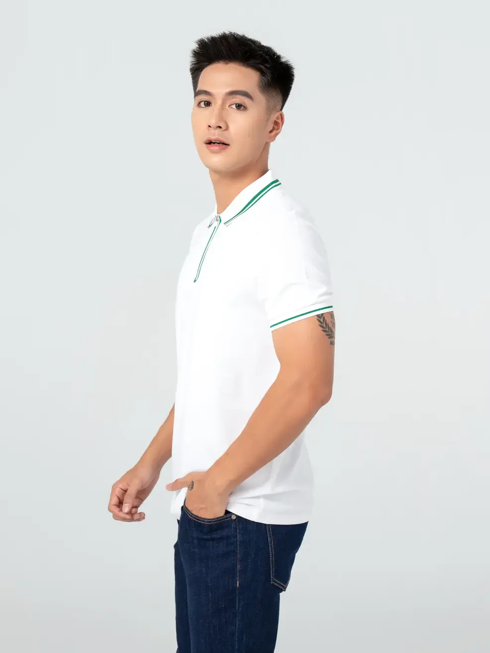 Polo Nam Cafe Dệt Tổ Ong Nẹp Khoá - Trắng - M