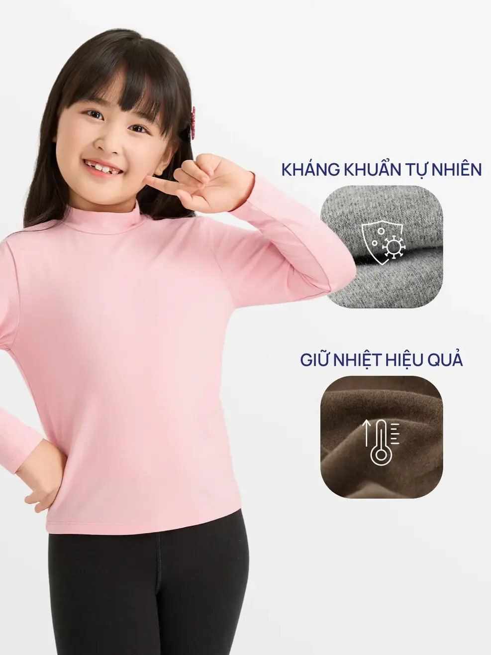 Áo CozyFit kid giữ nhiệt cổ cao-Hồng 125 - 104